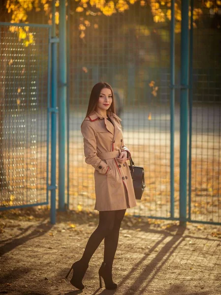 Schöne Junge Frau Posiert Herbst Park — Stockfoto