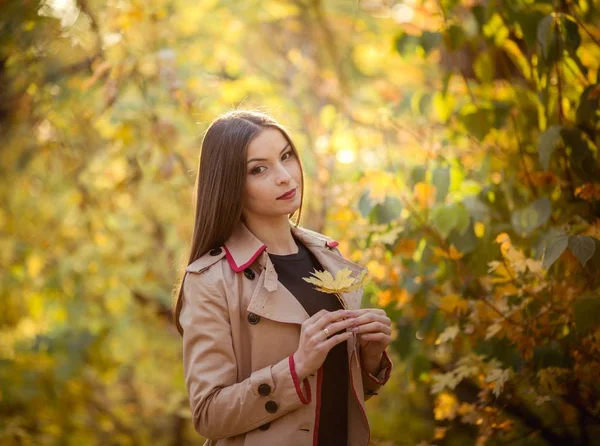 Krásná Mladá Žena Pózuje Podzimním Parku — Stock fotografie