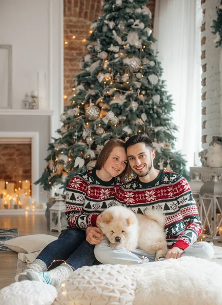 Evde ile uyumak köpek mutlu aile portresi