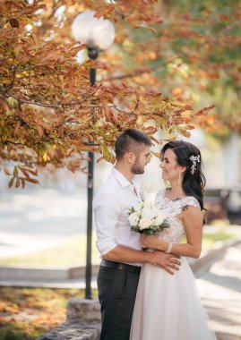 Gelin ve damat onların düğün günü Park