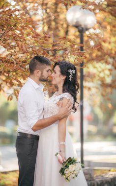 Gelin ve damat onların düğün günü Park