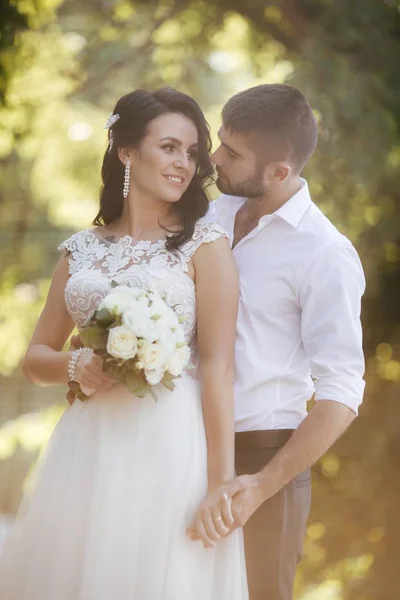 Gelin Damat Onların Düğün Günü Park — Stok fotoğraf