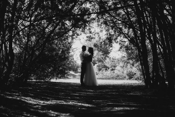 Nevěsta Ženich Jejich Svatební Den Parku — Stock fotografie