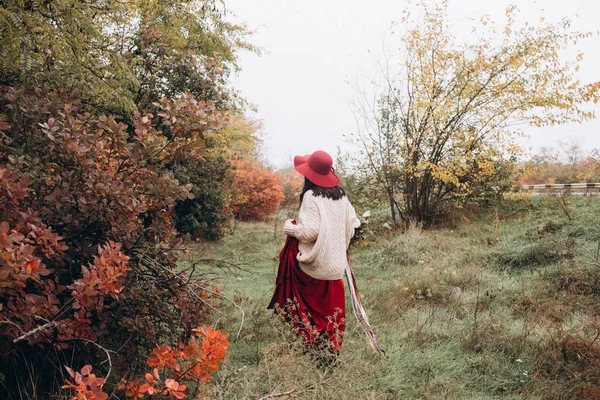 秋の公園でポーズをとる美しい若い女性の肖像画 — ストック写真