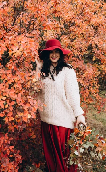 Портрет Красивой Молодой Женщины Позирующей Осеннем Парке — стоковое фото