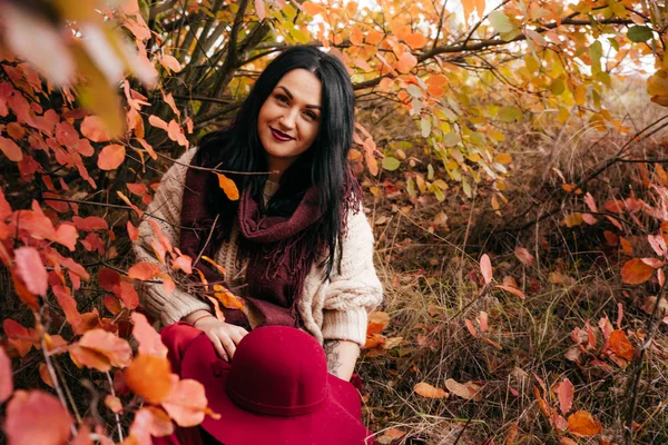 Retrato Una Hermosa Joven Posando Parque Otoño —  Fotos de Stock