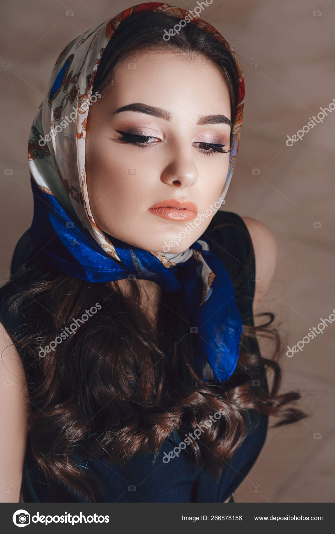 Beautiful Young Woman Posing Head Scarf Stock Photo by ©Forewer 266878156