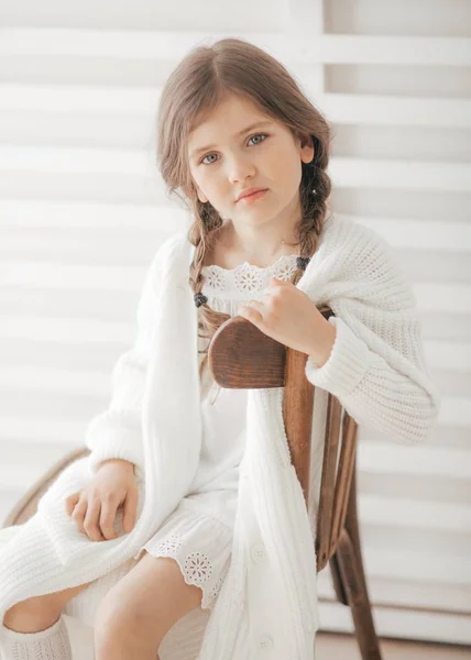 Cute Little Girl White Clothes Happy Childhood Concept — Stock Photo, Image