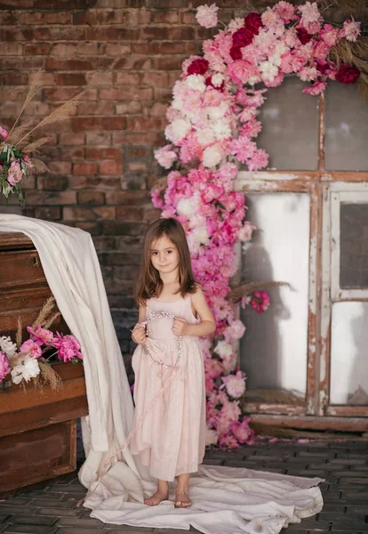 Симпатичная Девчонка Красивом Платье Счастливое Детство — стоковое фото
