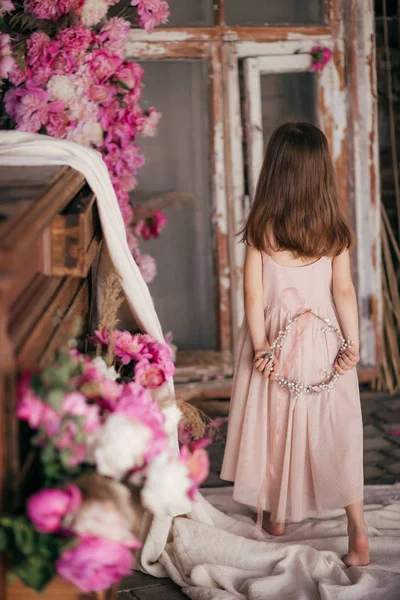 Cute Little Girl Beautiful Dress Happy Childhood Concept — Stock Photo, Image