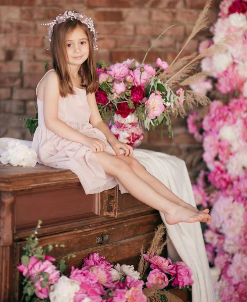 Menina Bonito Vestido Bonito Conceito Infância Feliz — Fotografia de Stock