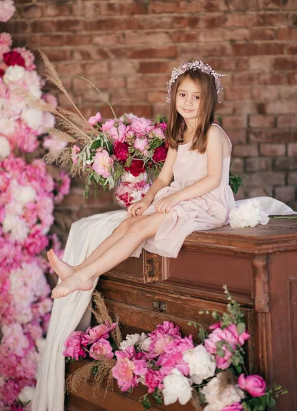 Menina Bonito Vestido Bonito Conceito Infância Feliz — Fotografia de Stock