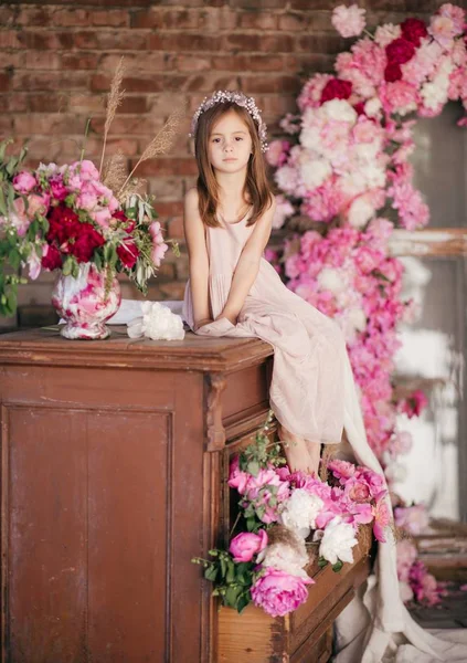 Cute Little Girl Beautiful Dress Happy Childhood Concept — Stock Photo, Image