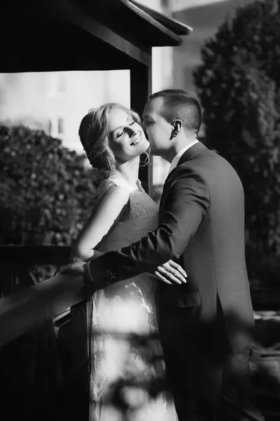 Beautiful Young Bride Groom Posing Park — Stock Photo, Image