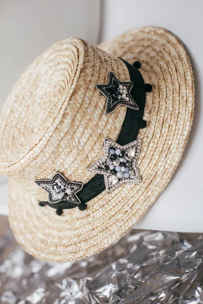 beautiful Straw hat with  handmade jewelry