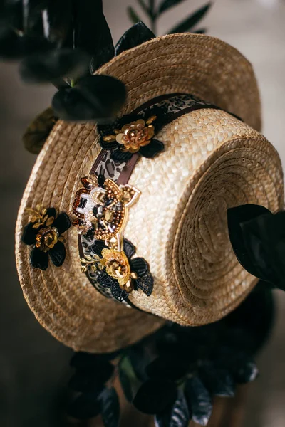 beautiful Straw hat with  handmade jewelry