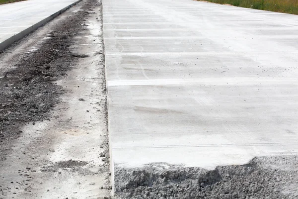 Betondan Teknolojiyle Yeni Bir Yol Inşaatı Şantiyeden Yakın Çekim — Stok fotoğraf