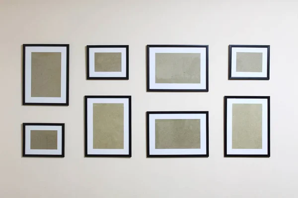 Collage Empty Different Sizes Frames Wall Stock Photo