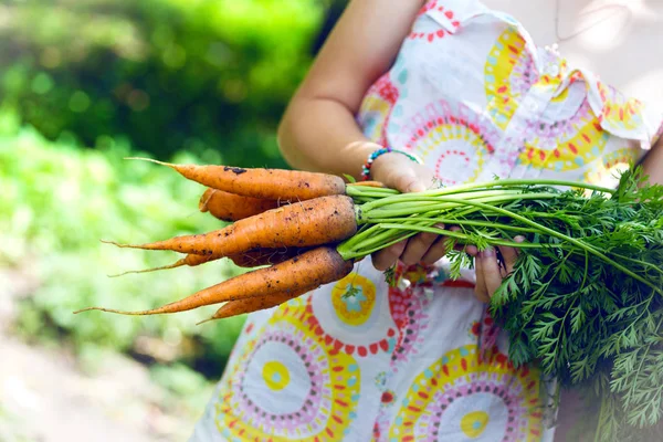 Ragazza Giardino Che Tiene Carro — Foto Stock