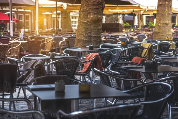 Beautiful Cafe Street European City Tables Chairs Stree — Stock Photo, Image