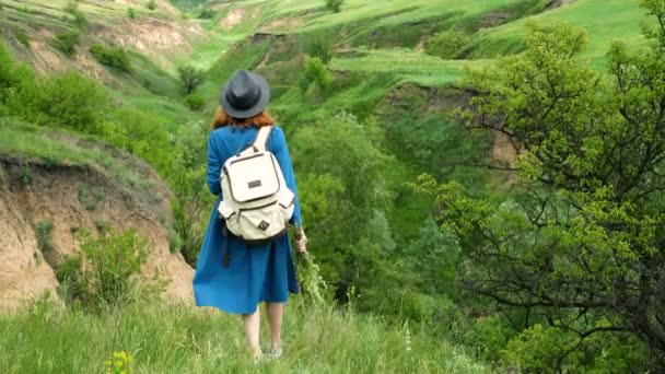 Chica mirando el barranco — Vídeo de stock