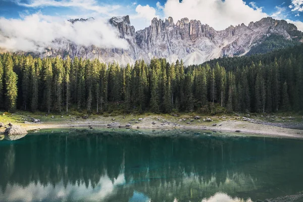 Bela Paisagem Vista Lago Carezza Dolomitas Ital — Fotografia de Stock