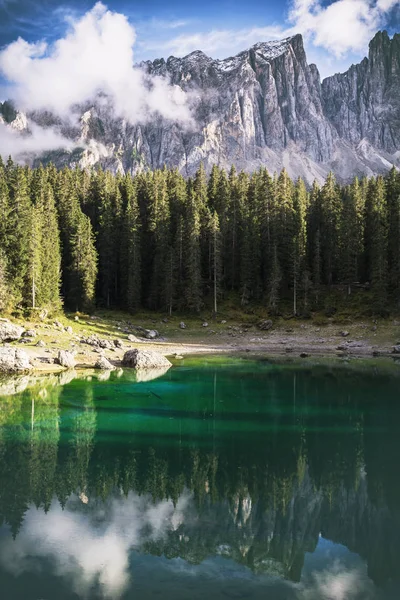 Bela Paisagem Vista Lago Carezza Dolomitas Ital — Fotografia de Stock