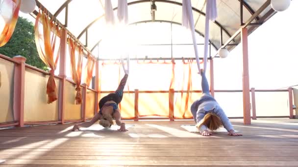 Volare esercizi di yoga all'aperto — Video Stock