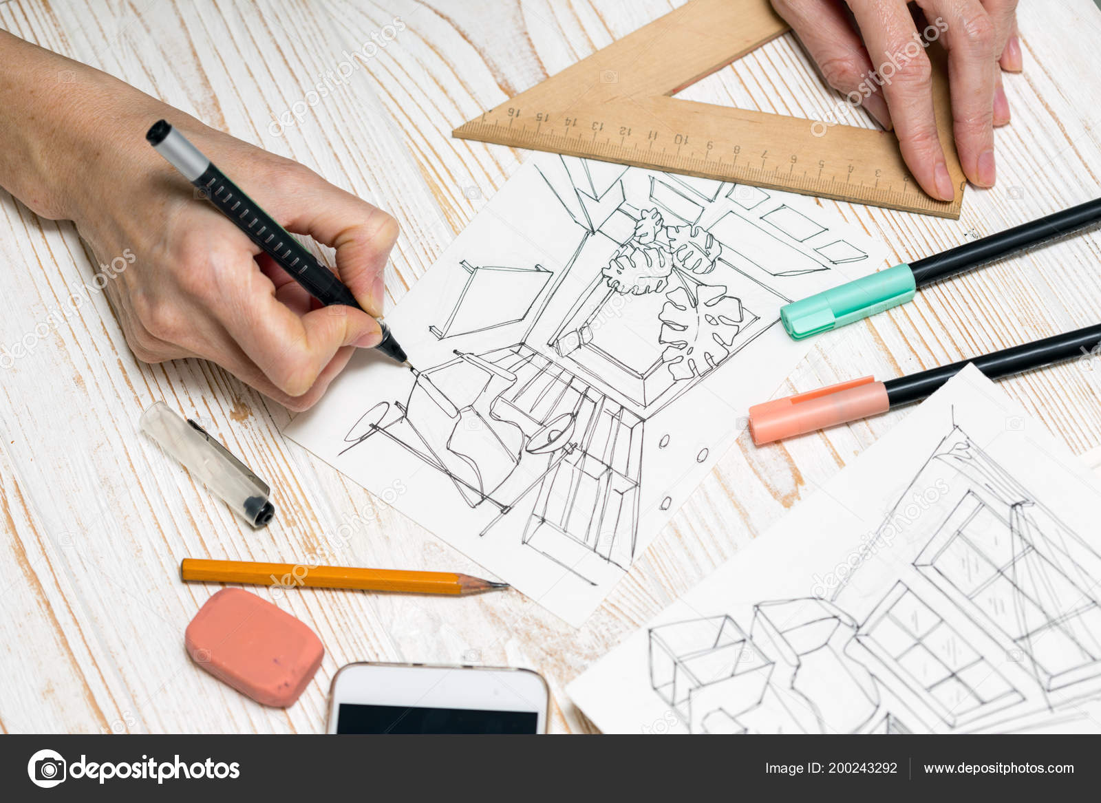 Background Design Drawing Interior Designer Working
