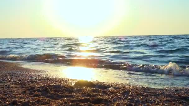 Vackra Havet Surf Vid Soluppgången Tiden Närbild — Stockvideo