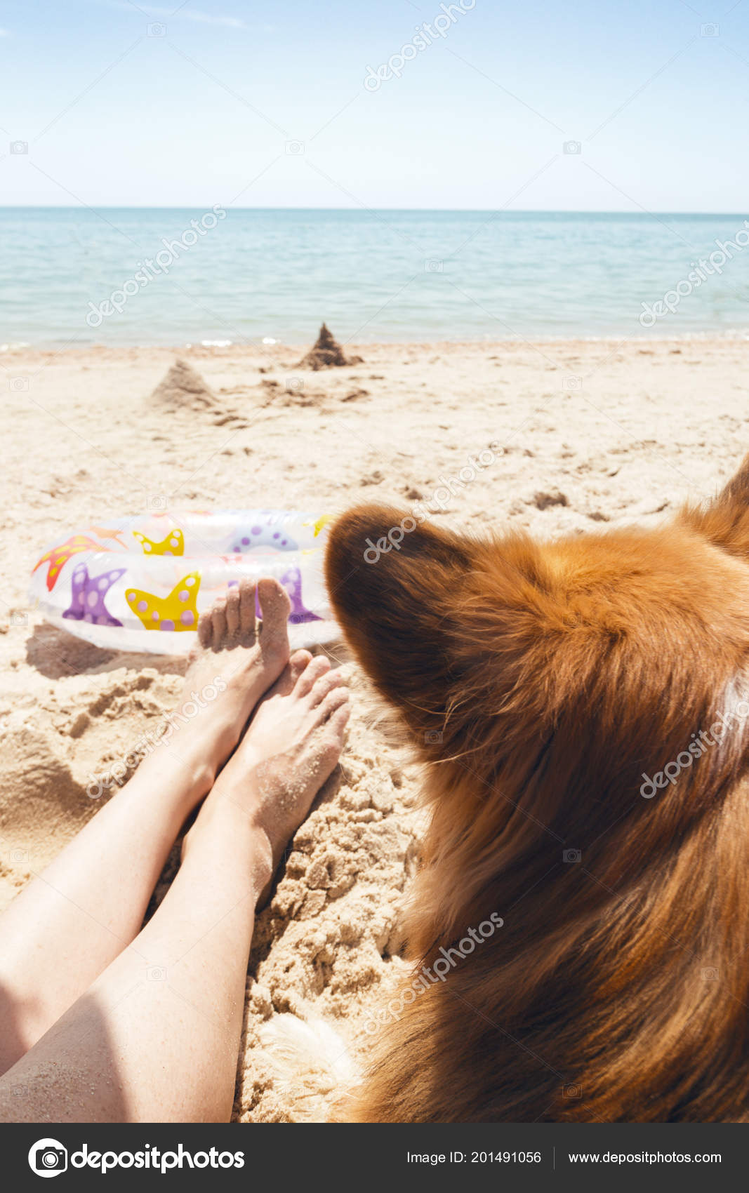 Happy Weekend Sea Girl Dog Beach Ukrainian Landscape Sea