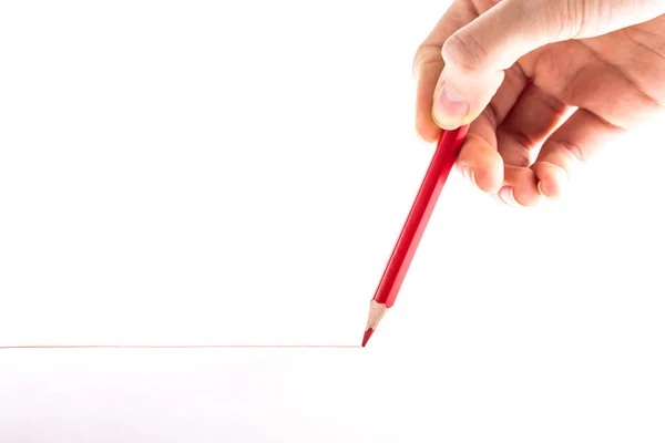 Χέρι Κόκκινο Μολύβι Ένα Λευκό Backgroun — Φωτογραφία Αρχείου