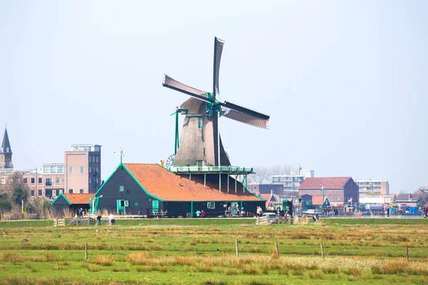 Elektrownie Wiatrowe Zaanse Schans Holandia Holland Lato — Zdjęcie stockowe