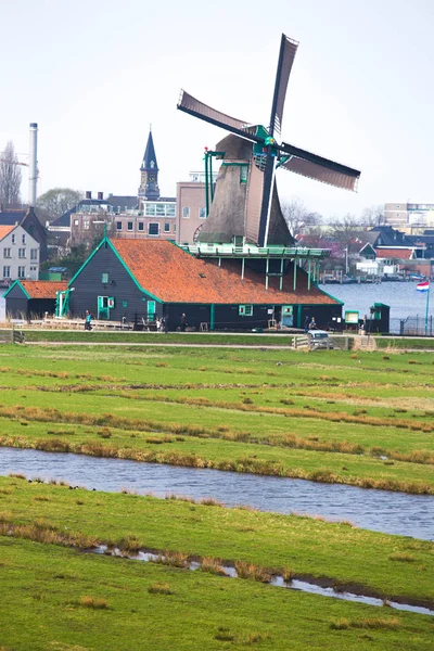 Elektrownie Wiatrowe Zaanse Schans Holandia Holland Lato — Zdjęcie stockowe