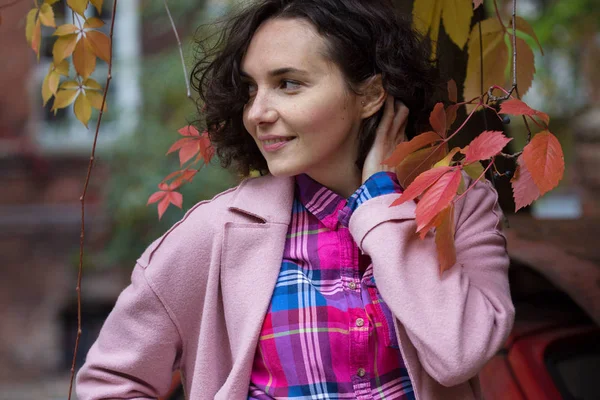 Portrait Beautiful Happy Smiling Girl Outdoor Autum — Stock Photo, Image