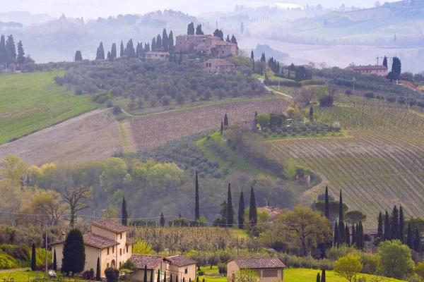 Paisagem Típica Toscana Uma Vista Uma Vila Uma Colina Beco — Fotografia de Stock