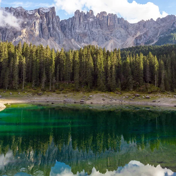 Bela Paisagem Vista Lago Carezza Dolomitas Ital — Fotografia de Stock