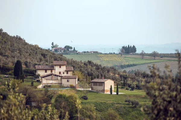 Paisagem Típica Toscana Uma Vista Uma Vila Uma Colina Beco — Fotografia de Stock