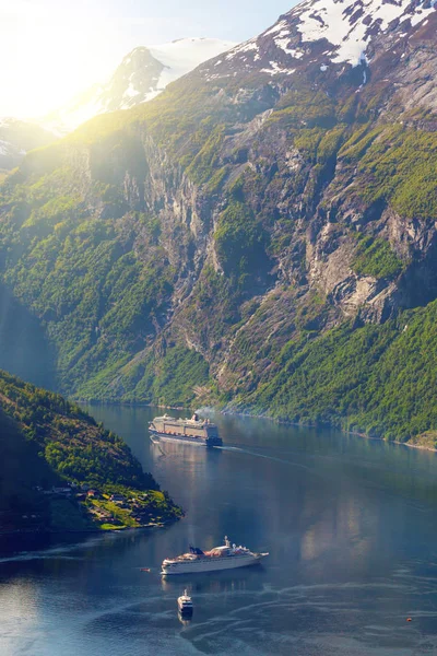 Large Ferry Most Beautiful Geiranger Fjord Norwa — Stock Photo, Image