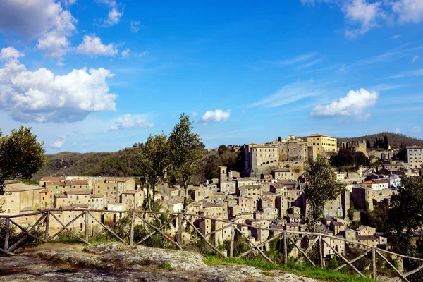 Visa Den Gamla Stadens Berömda Tuff Sorano Provinsen Siena Toscana — Stockfoto