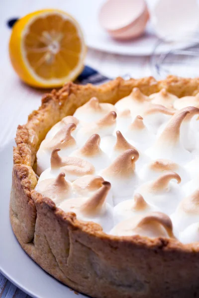 Sobremesa Francesa Tradicional Deliciosas Tortas Limão Toppin Merengue Clássico — Fotografia de Stock