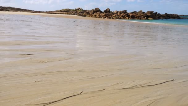 Boş Kumsalları Brittany Düşük Gelgit Sırasında — Stok video