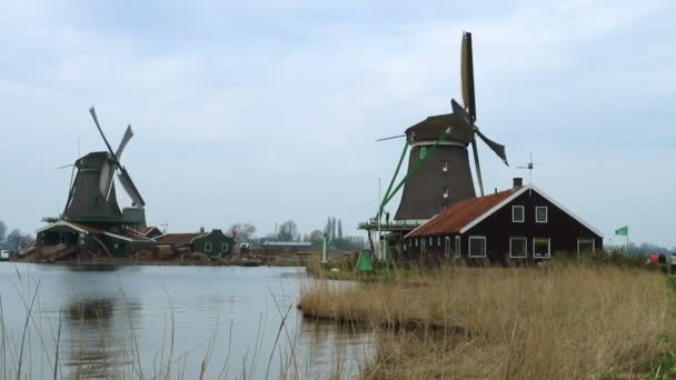 Zaanse Schans Nederländerna April 2018 Över Vindkraftverk Zaanse Schans Nederländerna — Stockvideo