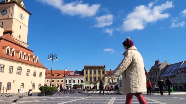 Brasov Romania Novembre 2017 Vista Sulla Piazza Principale Della Città — Video Stock