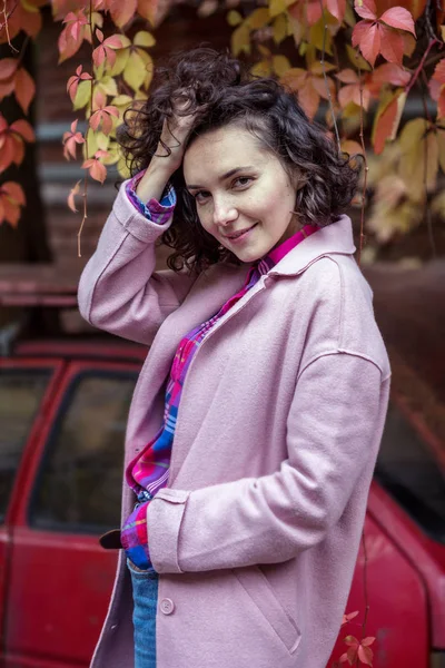 Portrait Beautiful Happy Smiling Girl Outdoor Autum — Stock Photo, Image