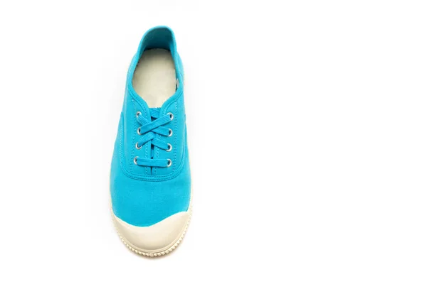 Ljusa Blå Sneakers Vit Bakgrund Gumshoe — Stockfoto