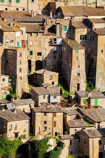 Ovanifrån Den Gamla Staden Berömda Tuff Sorano Provinsen Siena Toscana — Stockfoto