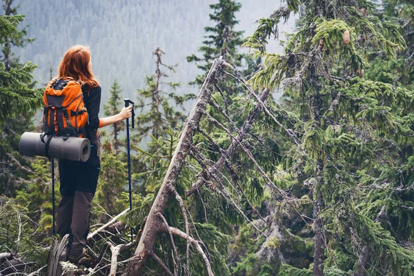 Escursionista Ragazza Alle Montagne Dei Carpazi Gorgany Ucraina — Foto Stock