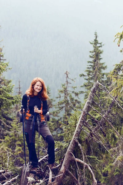 Campeggio Escursionista Ragazza Alle Montagne Dei Carpazi Gorgany Ucraina — Foto Stock