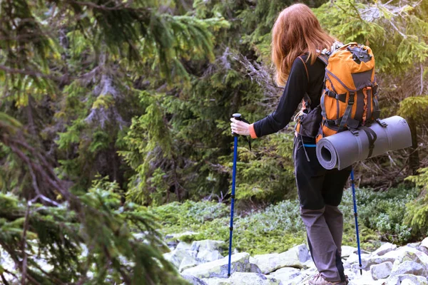 Leende Flicka Hiker Bergskedjan Karpaterna Gorgany Ukraina — Stockfoto